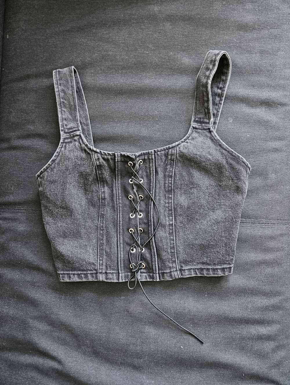 Target Wild Fable Lace-Up Denim Crop Tank Top - Black